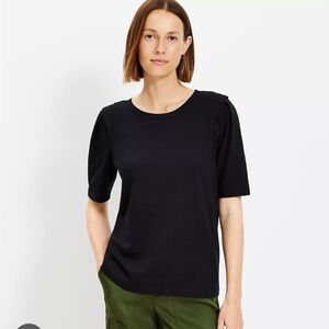 Loft Pleated Sleeve Tee Black Cotton XL